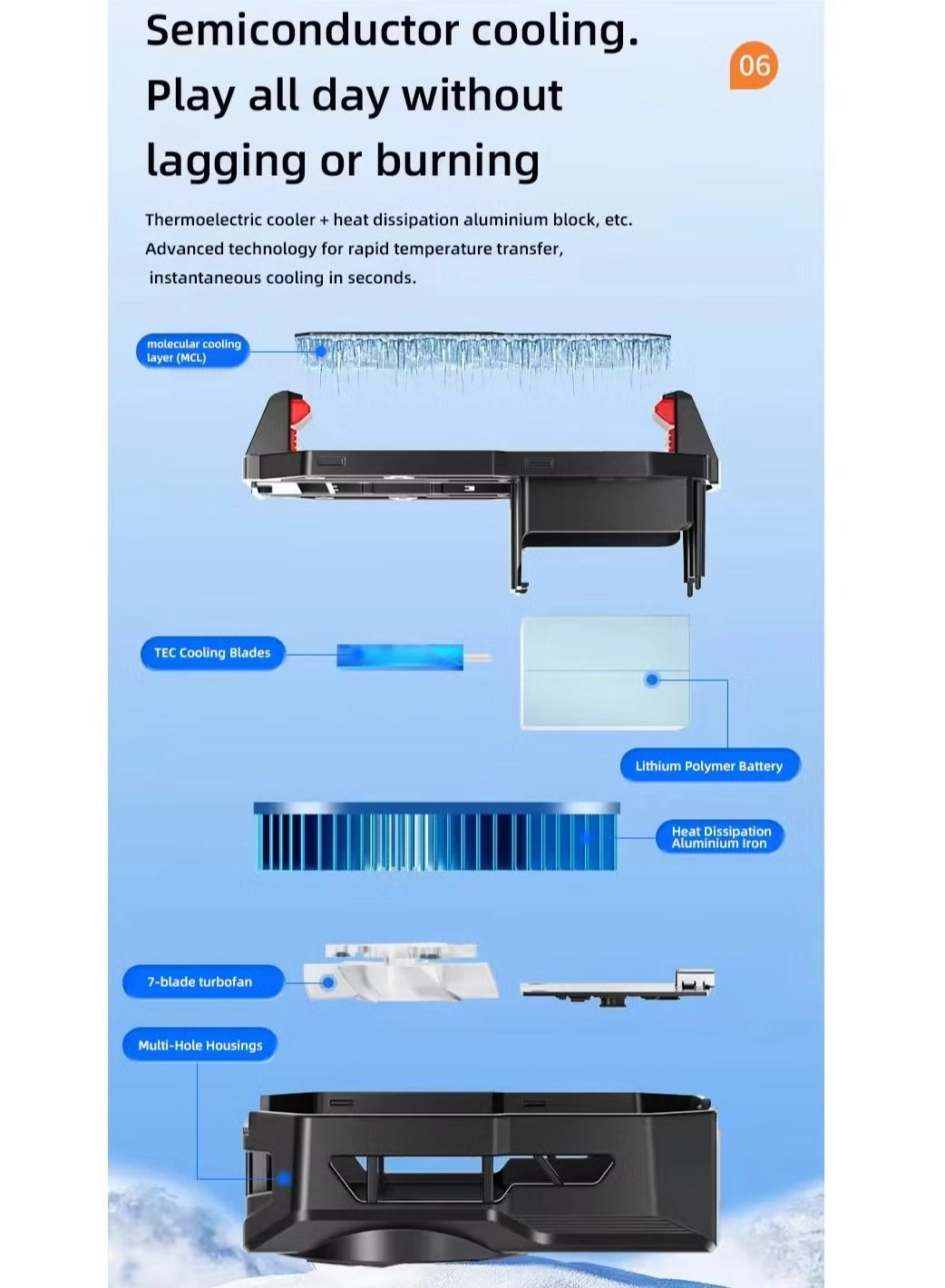 YJ-S17 - Back Clip Phone Cooler Rechargeable 2400mAh