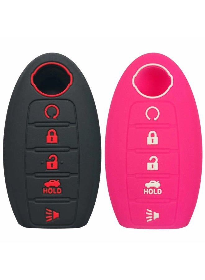 Coolbestda Rubbber 5 Buttons Smart Key Fob Cover - 2pcs Black Silicone
