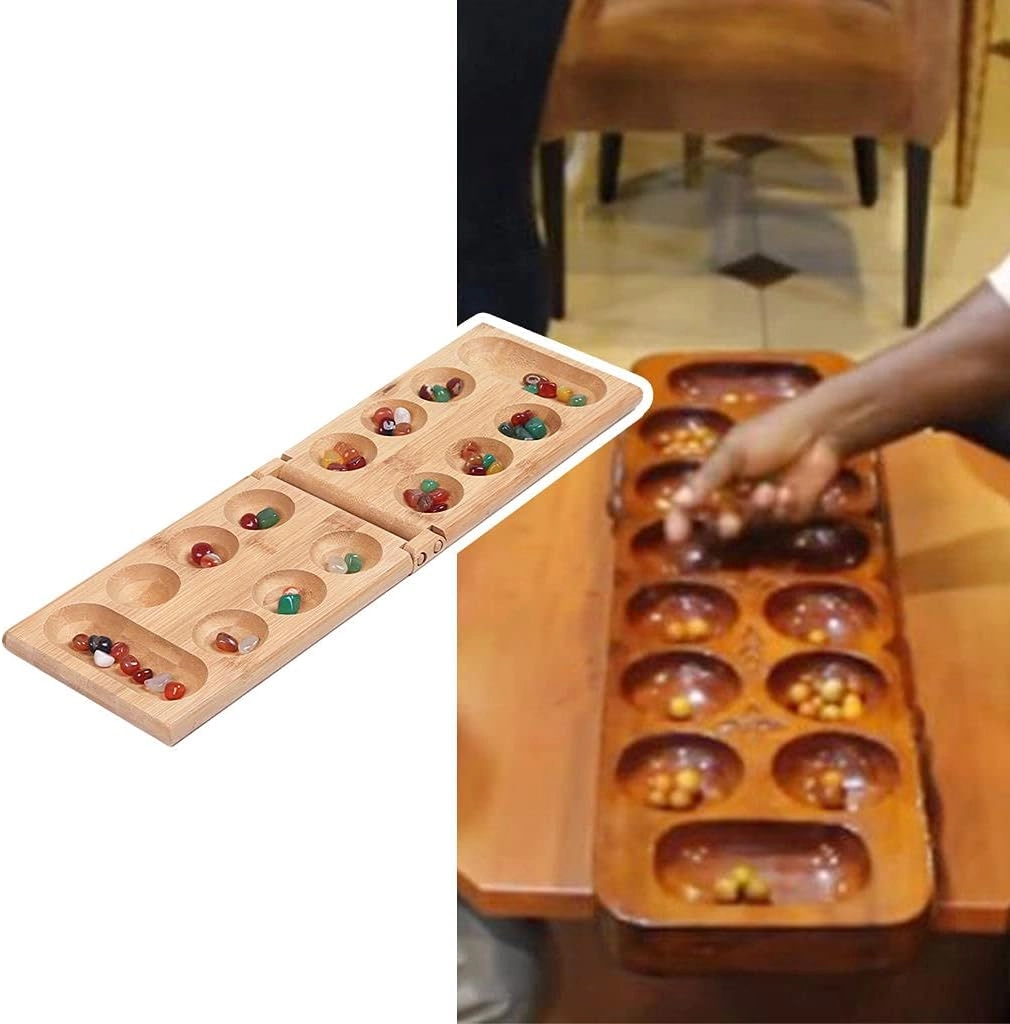 Mancala - Foldable Wooden 48 Colourful Stones