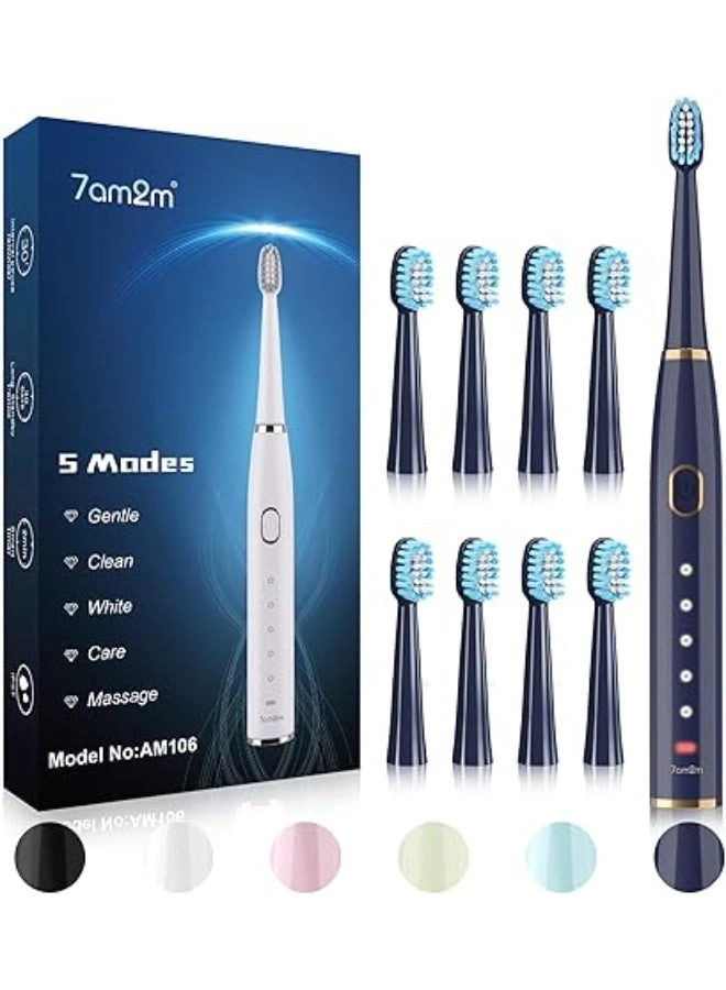 Sonic Electric Toothbrush - 8 Heads 5 Modes Midnight Black
