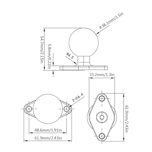 Ball Mount Base - Aluminum Alloy C-shaped Dual Socket Arm