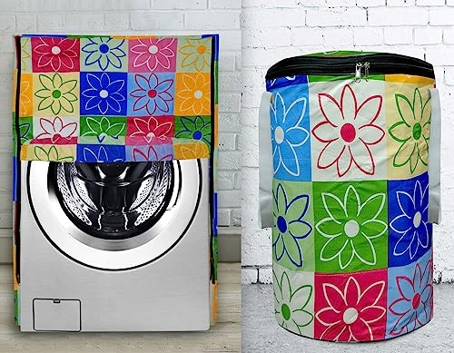 Washing Machine Cover - Waterproof Suitable for 6 Kg, 6.5 kg, 7 kg, 7.5 kg + Designer Laundry Bag - 1 Pc