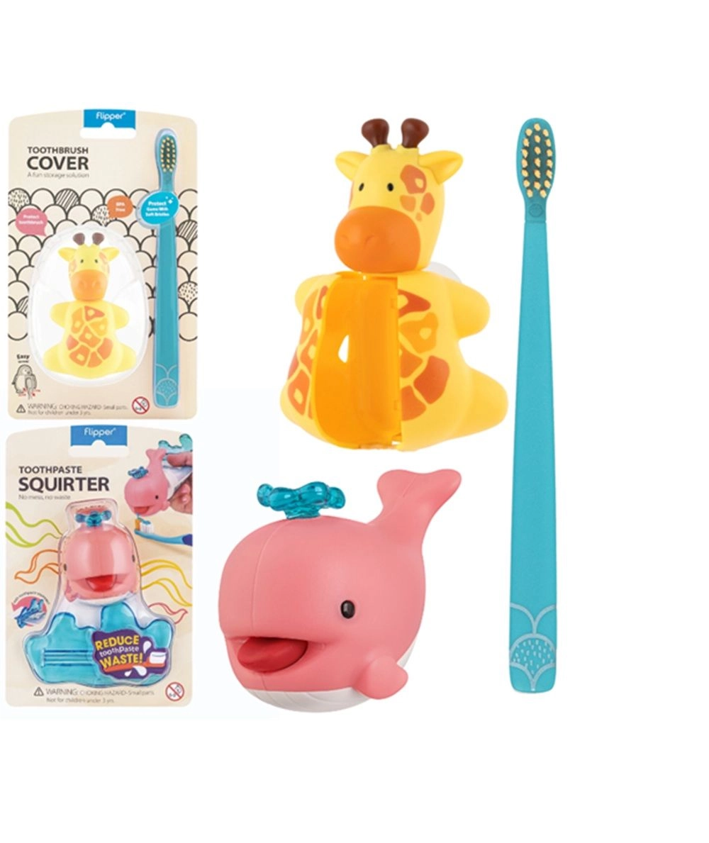 Flipper Toothbrush Cover + Soft Bristle Toothbrush - Kids + Toothpaste Tube Squeezer