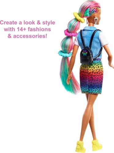 Leopard Rainbow Hair Doll - Color-change Hair 16 Accessories Ages 3+