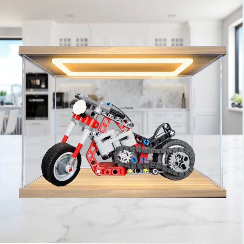 Clear Acrylic Display Case (42132) - Wood Bottom+top Light 20x10x15cm