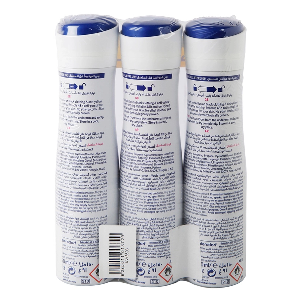 Black And White Invisible Original Antiperspirant - 150ml x 3