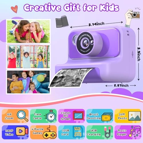 H3 - Kids Instant Print Camera Purple