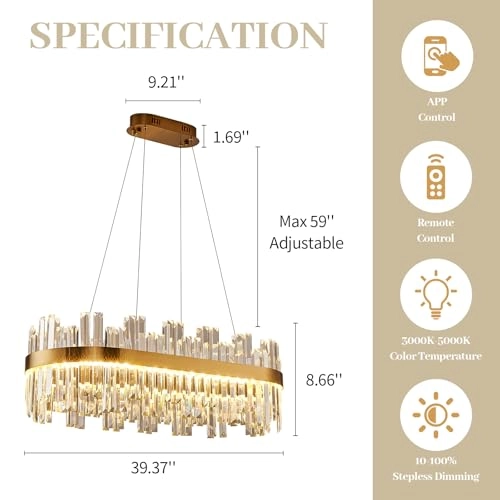 Rectangle LED Crystal Chandelier - 3 Colors Dimmable