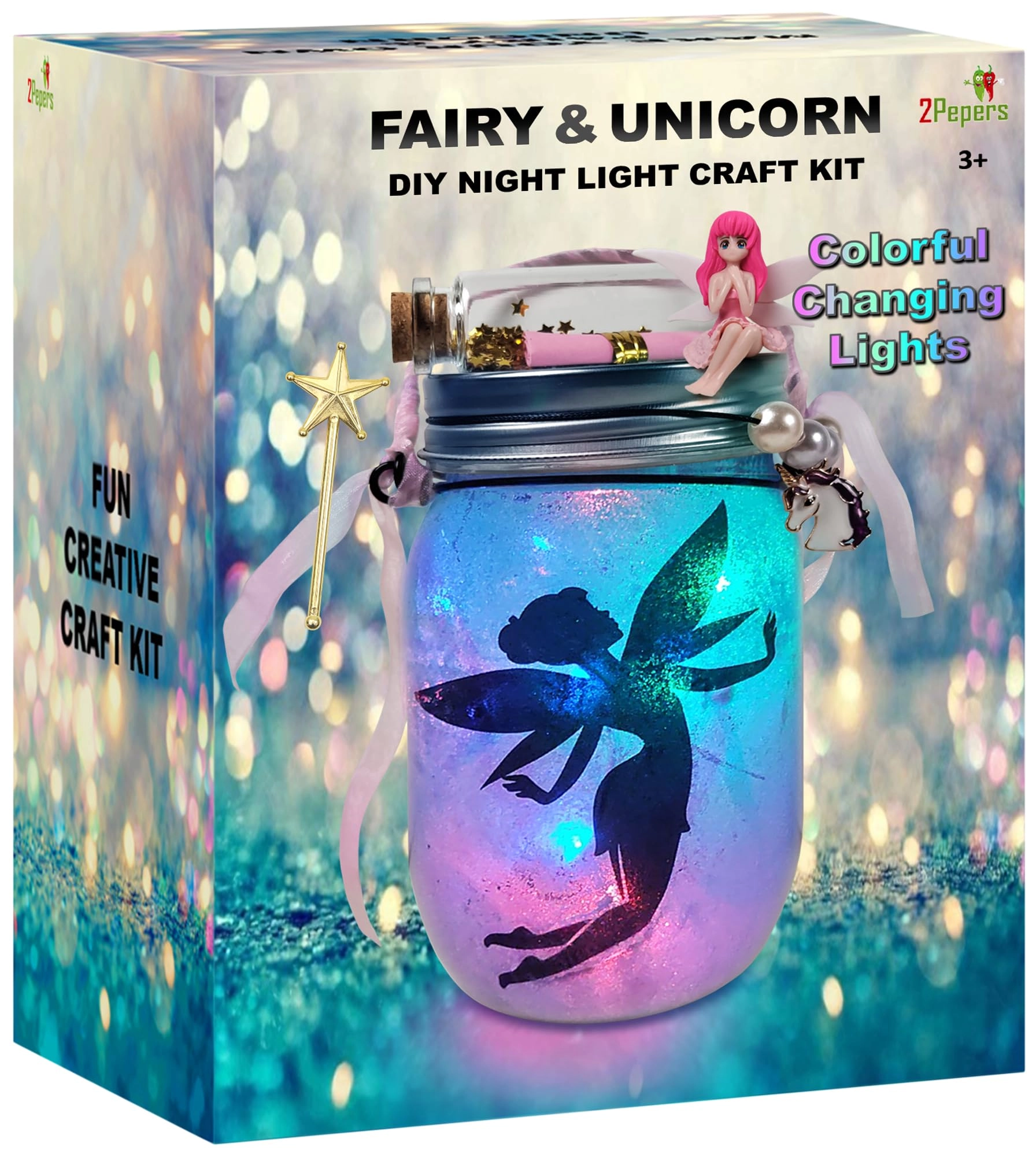 2Pepers Unicorn & Fairy Lantern Jar Night light Craft Kit - 3+ years