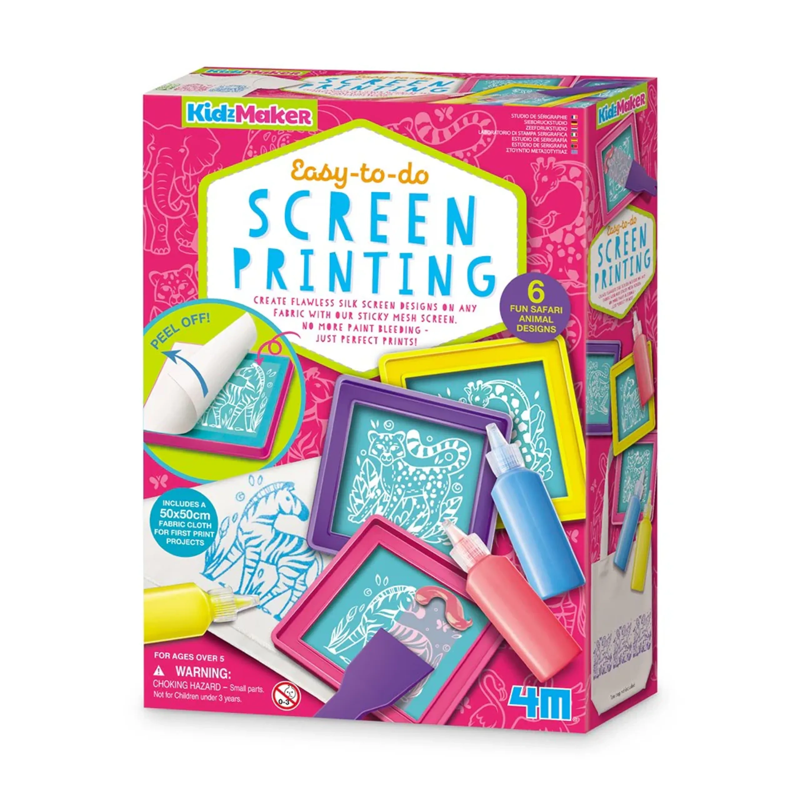4M KidzMaker Easy-To-Do Screen Printing Craft Kit - Safari Animals 50x50 cm