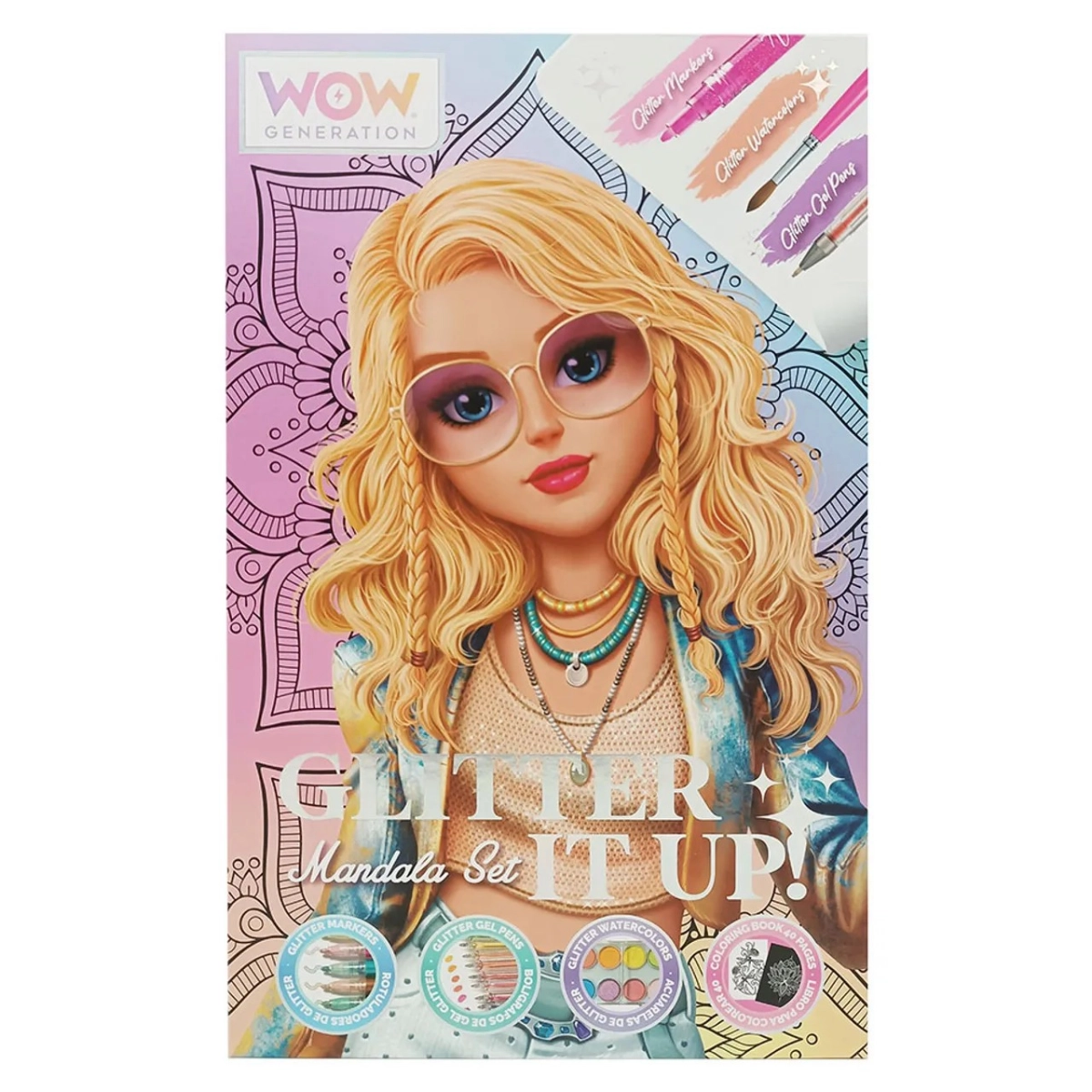 Mandala Art Kit - 40 sheets 5 glitter markers 5 glitter gel pens 10 glitter watercolors