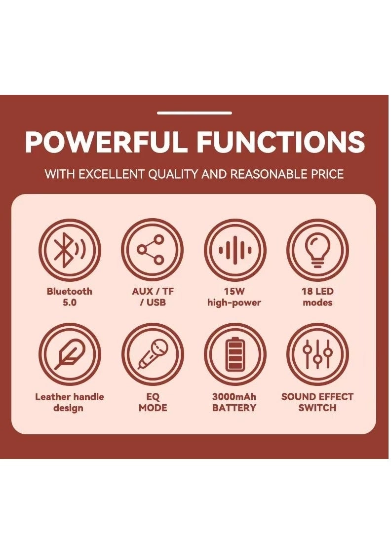 Karaoke Speaker with Mic - 2 UHF Wireless Microphones 15W Mono
