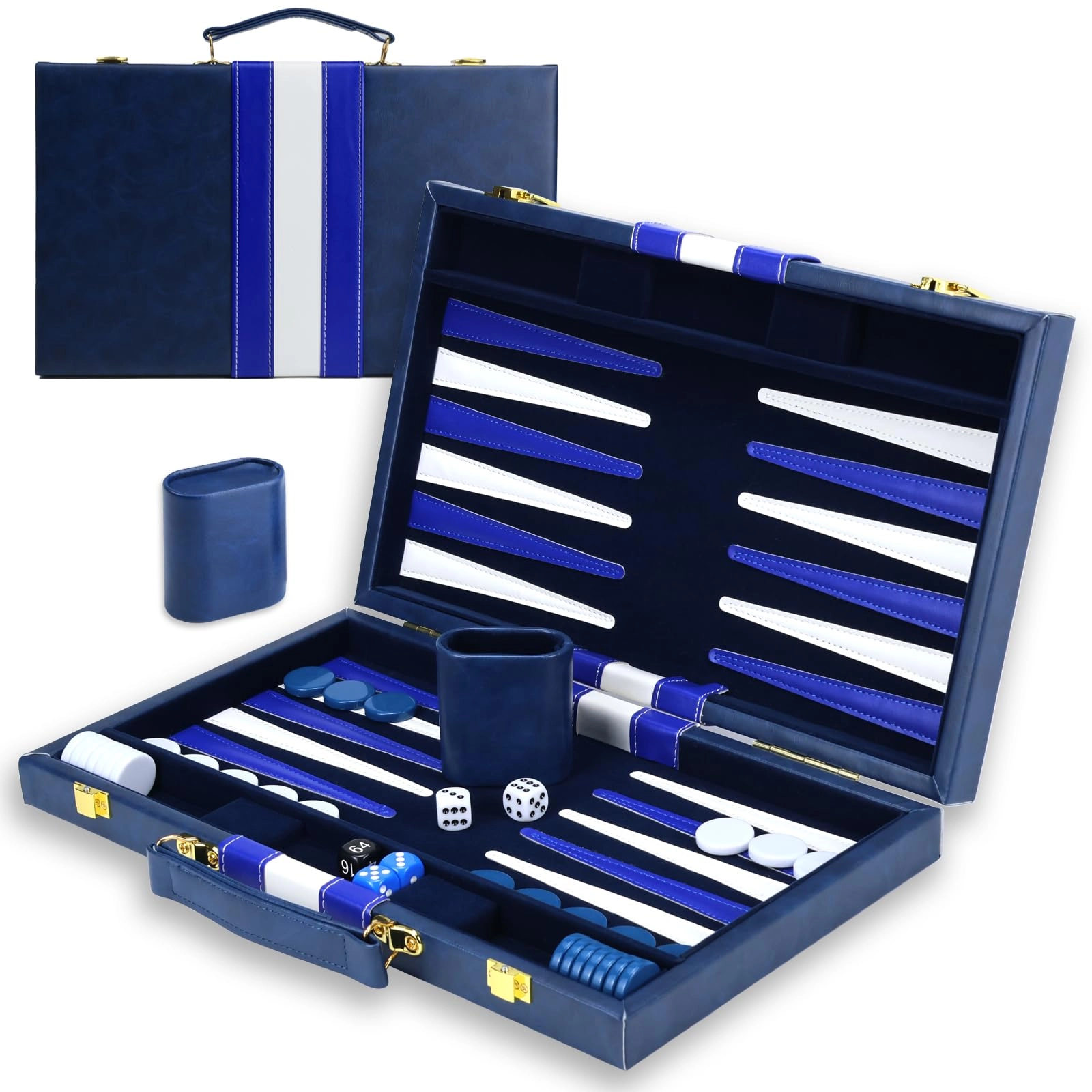 HONGSHUYEE Backgammon Set - Artificial Leather Case Blue