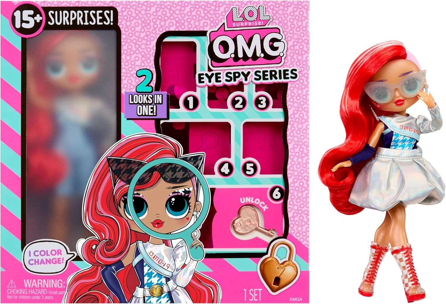 Eye Spy Fashion Doll - Interactive Unboxing Color Change Charm Key Necklace