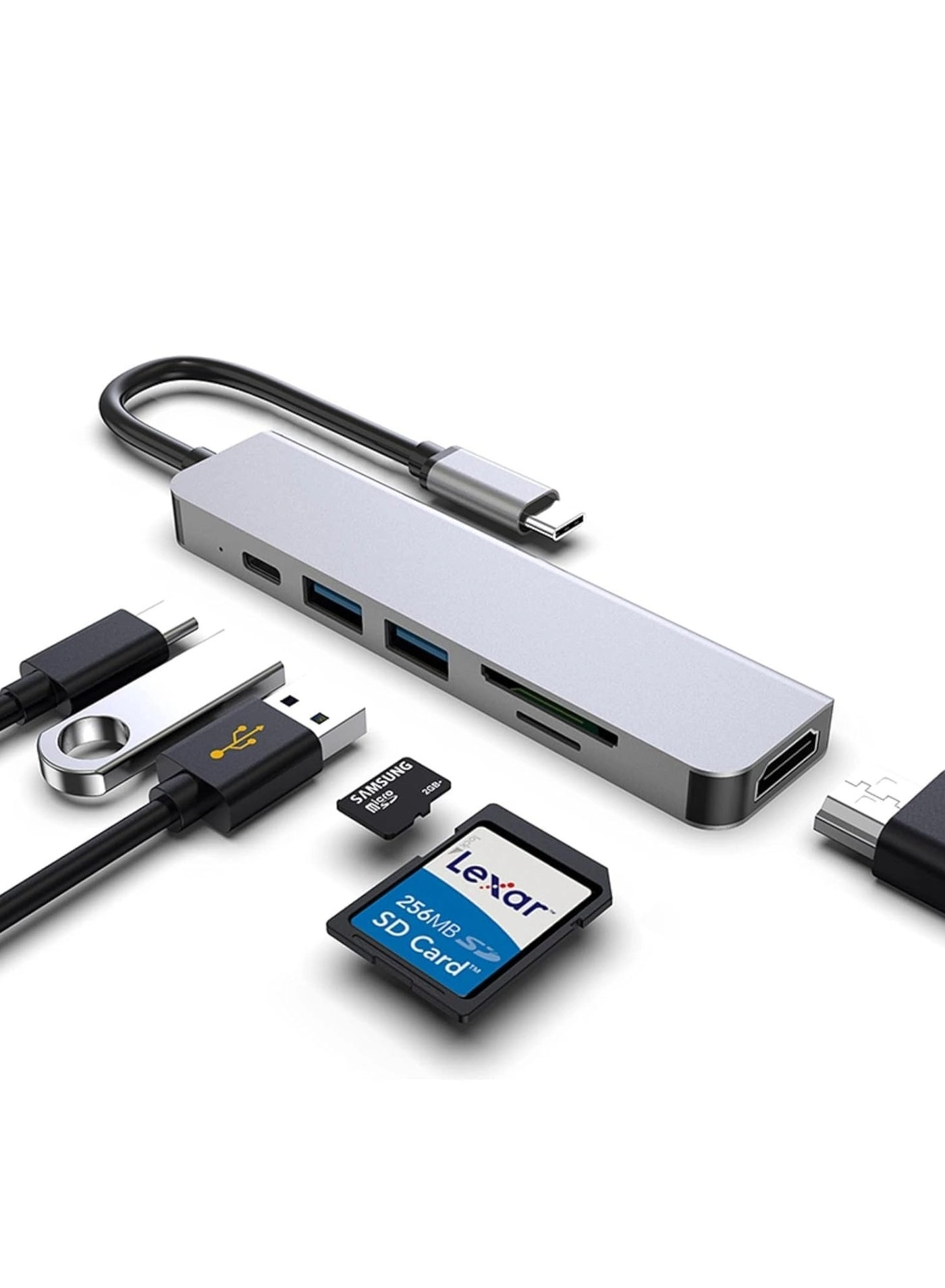 6-in-1 USB C Adapter - USB 3.0 5Gbps SD/TF Card Readers