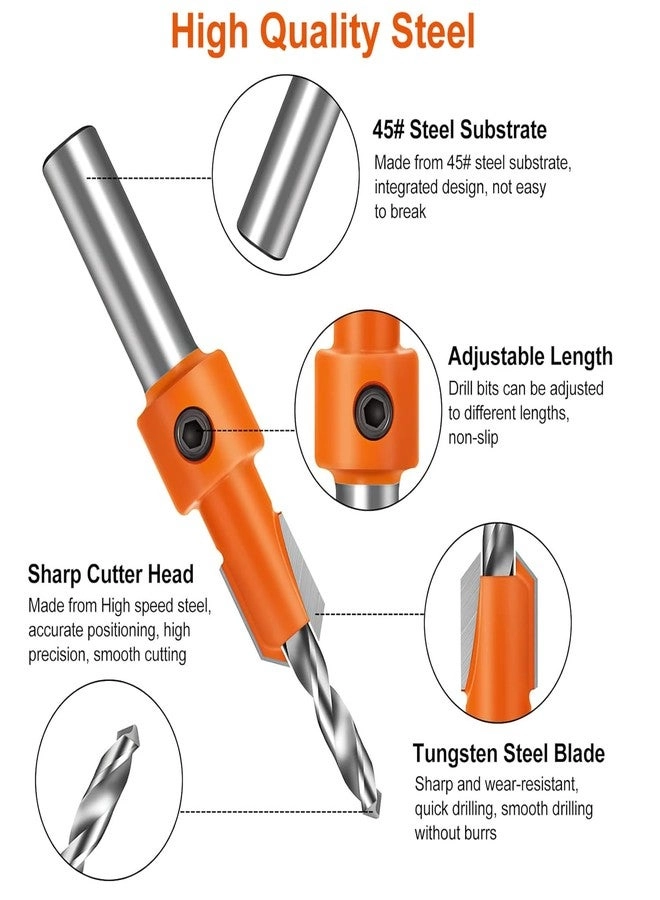 Tapered Countersink Drill Bits - #45 Carbon Steel 10Pcs 8mm