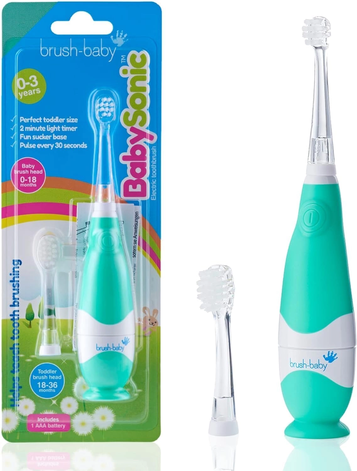 BabySonic - Infant and Toddler 0-3 Years 2 Sensitive Brush Heads Teal