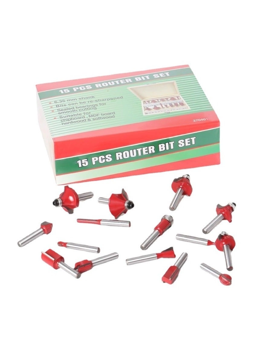Router Bits Set - 1/4" 15 Pieces