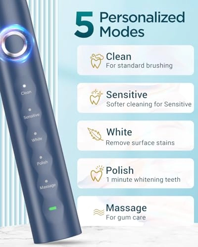 Sonic Electric Toothbrush - 8 Heads Travel Case Light Blue