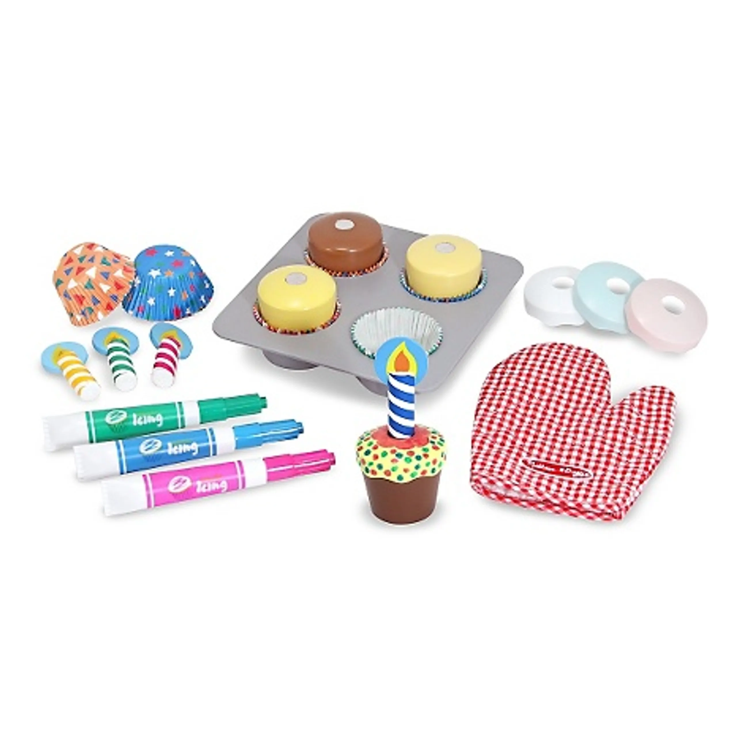 Bake & Decorate Cupcake Set - 3 dry-erase markers wipe-off cupcake tops (MD-4019)