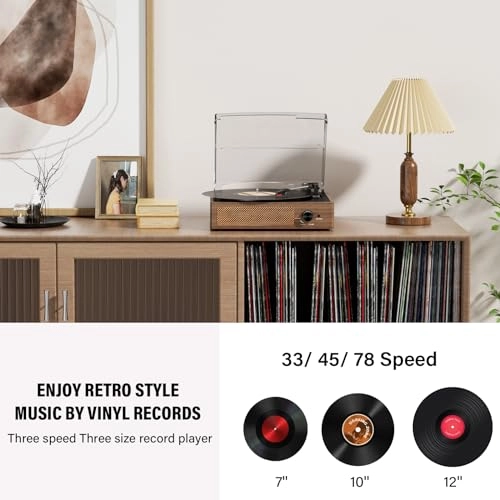 Record Player Turntable - Built-in Bluetooth 3-Speed 2 Stereo Speakers