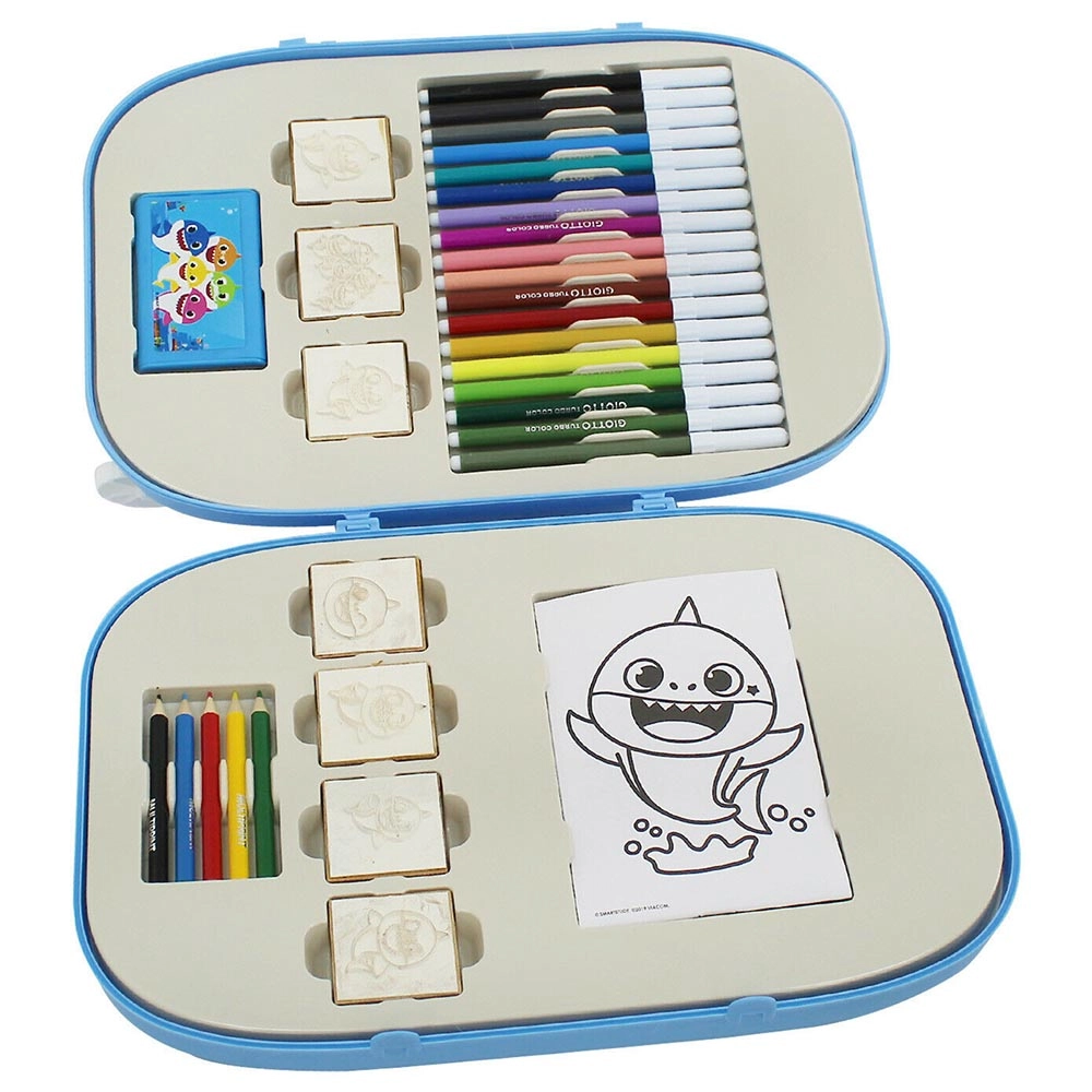 Baby Shark - Art Trolley Set - 63pcs 5 coloured pencils 18 Fila Giotto turbo colour markers