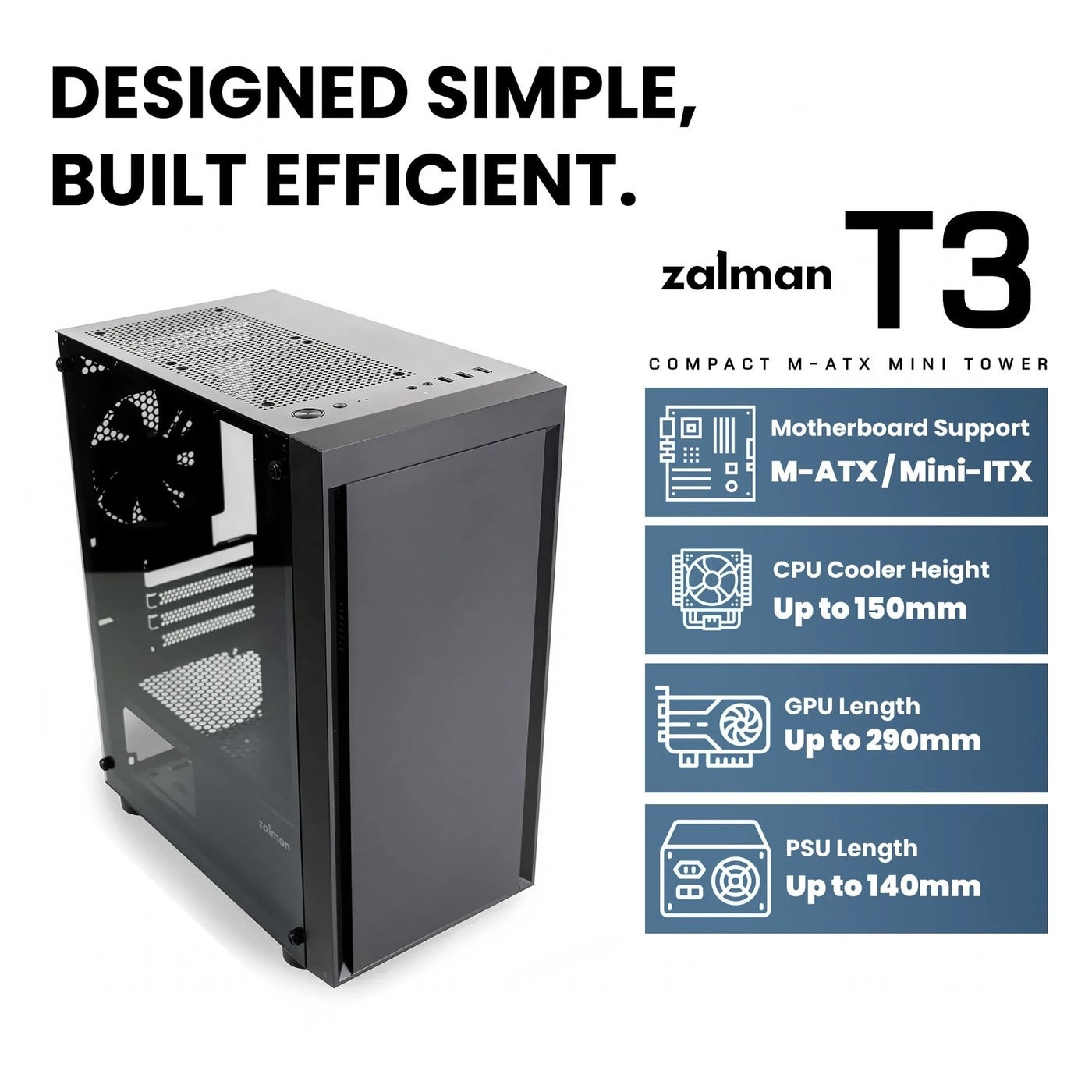 T3 - Full Tempered Glass Side Panel Micro ATX