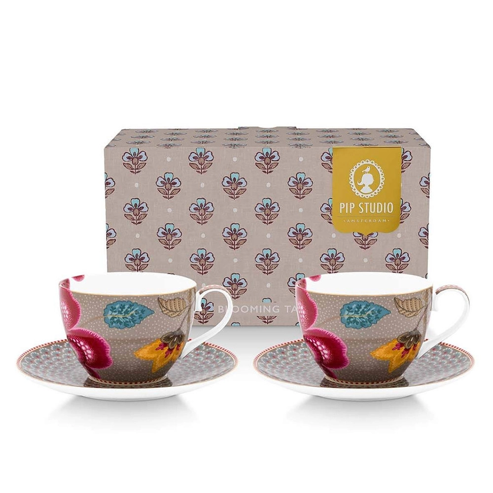 PIP STUDIO Blooming Tales Cups & Saucers - 2 pcs - Fantasy Khaki - 300 ml
