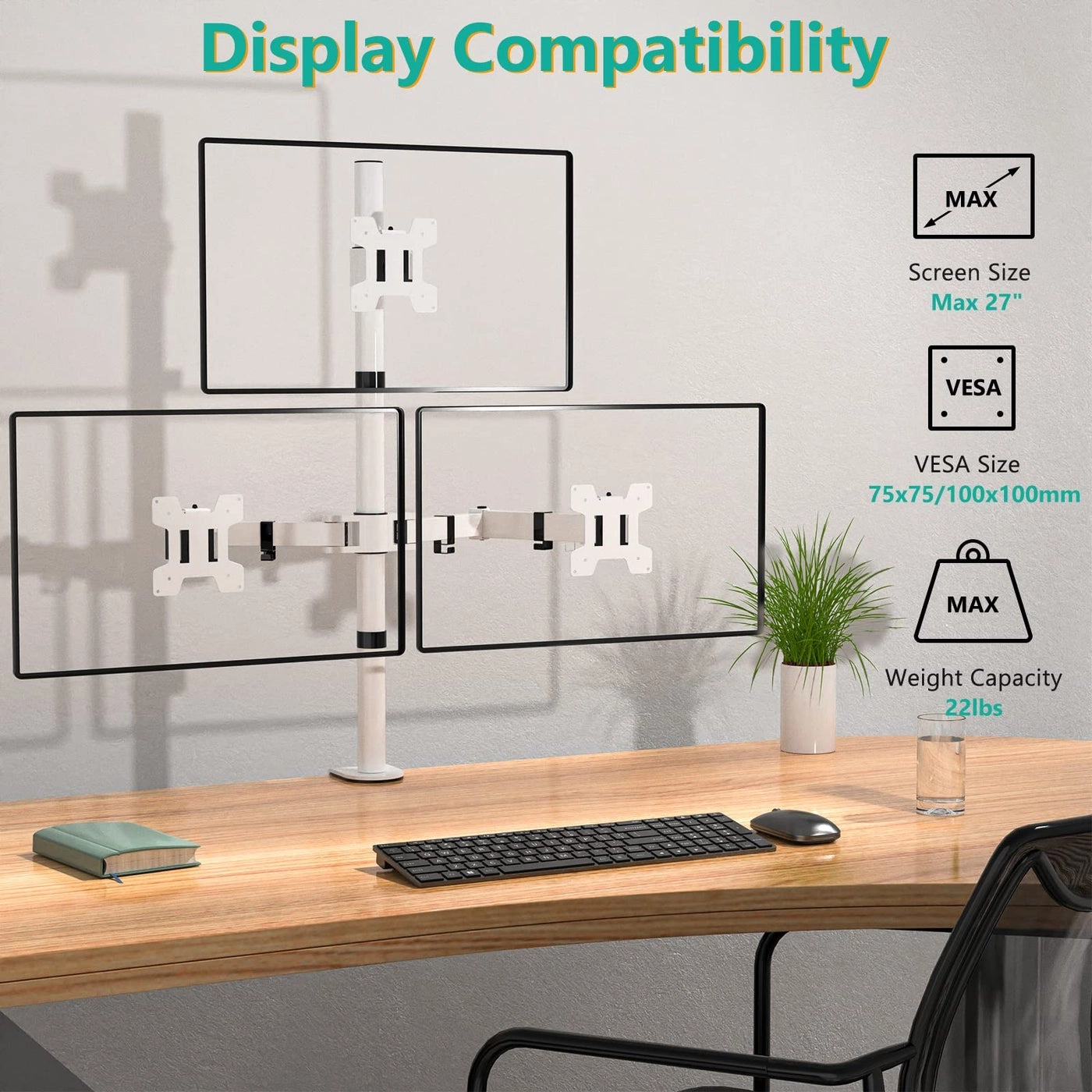Triple LCD Monitor Desk Mount - 27 inch