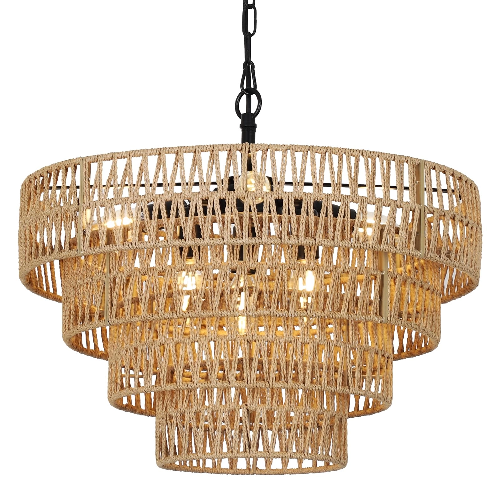 Eayaya Boho Rattan Chandelier - 6-Light 4-Tier