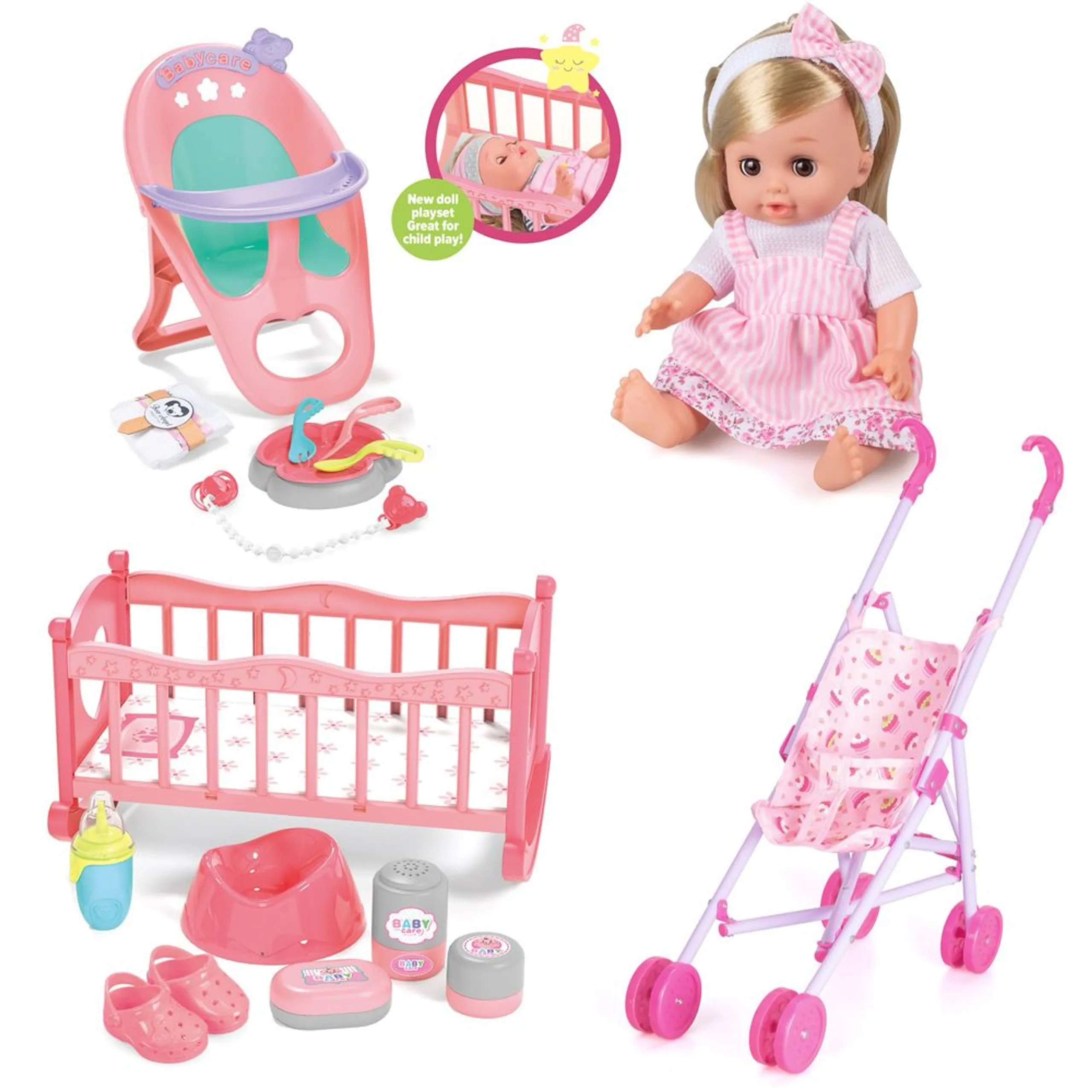 My Sweet Doll Playset - 3-In-1 14 inch 16 Pcs Ages 3+