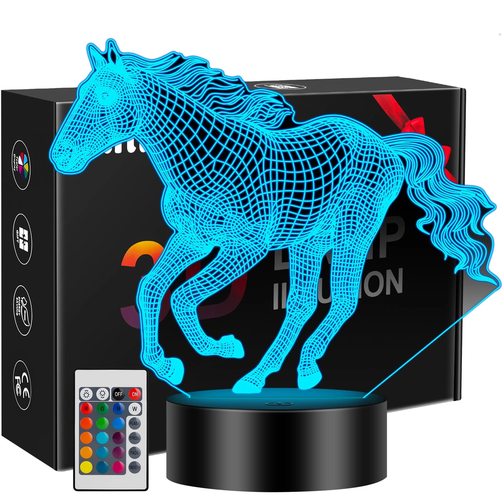 linkax Horse 3D Illusion Night Light - USB Powered Blue