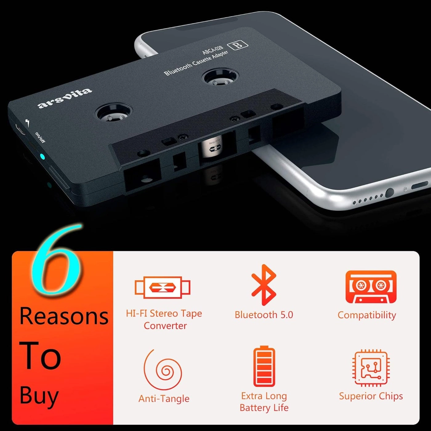 Bluetooth Cassette Adapter - Car Audio Supports most smartphones