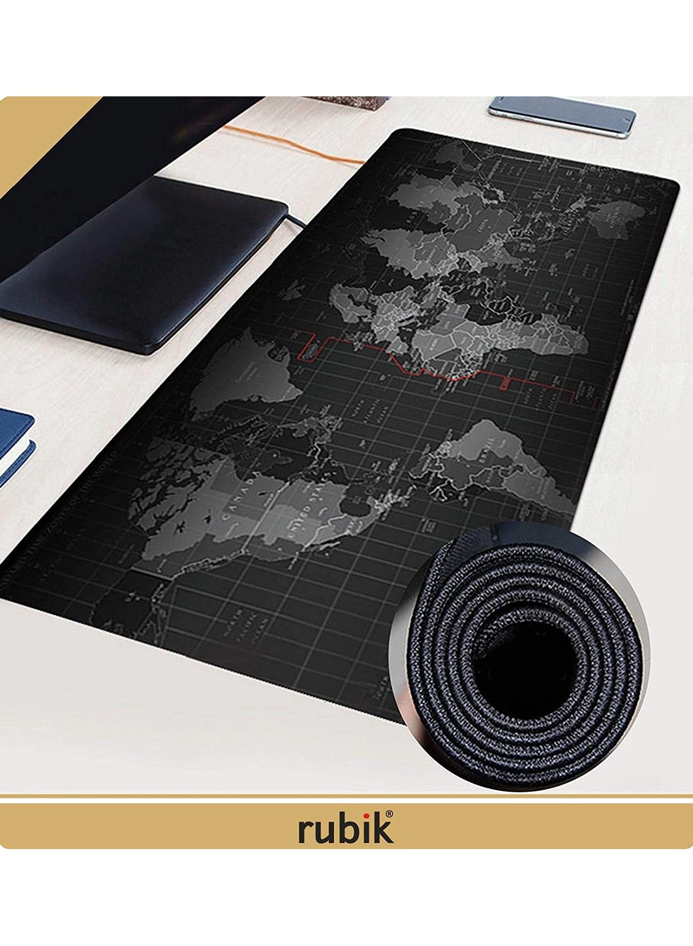 World Map Design XXL Rubber Gaming Mouse Pad - 90x40 cm