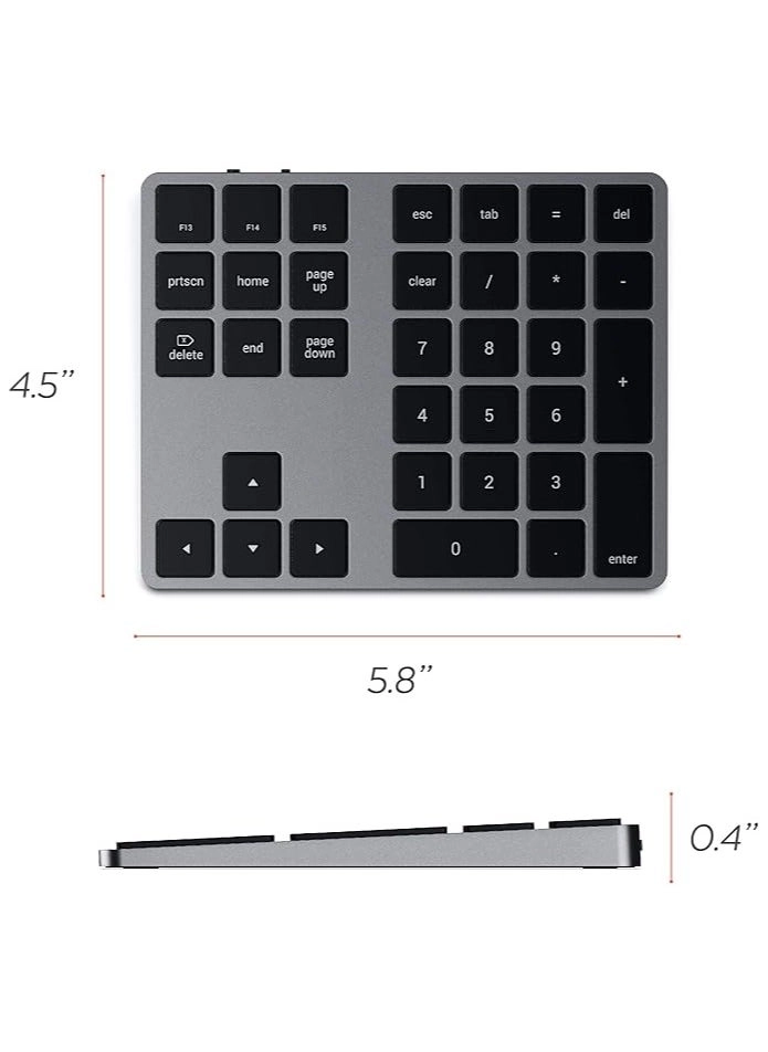Bluetooth Extended Numeric Keypad - 34-Key Rechargeable Space Gray