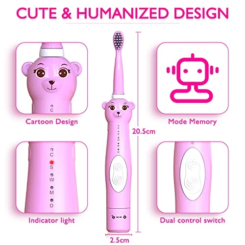 Kids Sonic Electric Toothbrush - Rechargeable 6 Brush Heads 2 Min Timer