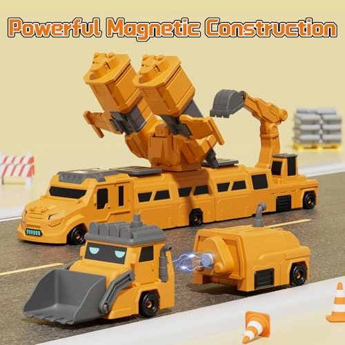 Magnetic Construction Vehicle Set - 10-in-1 3-8 Years Yellow