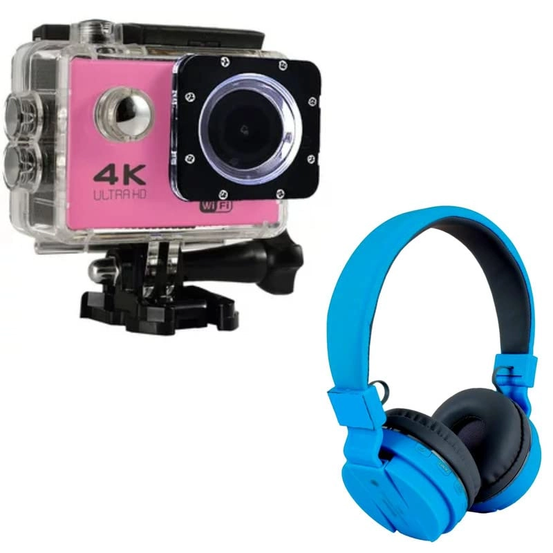 Elevea On-Ear Bluetooth Wireless Headphone + Action Sport Camera - 4K