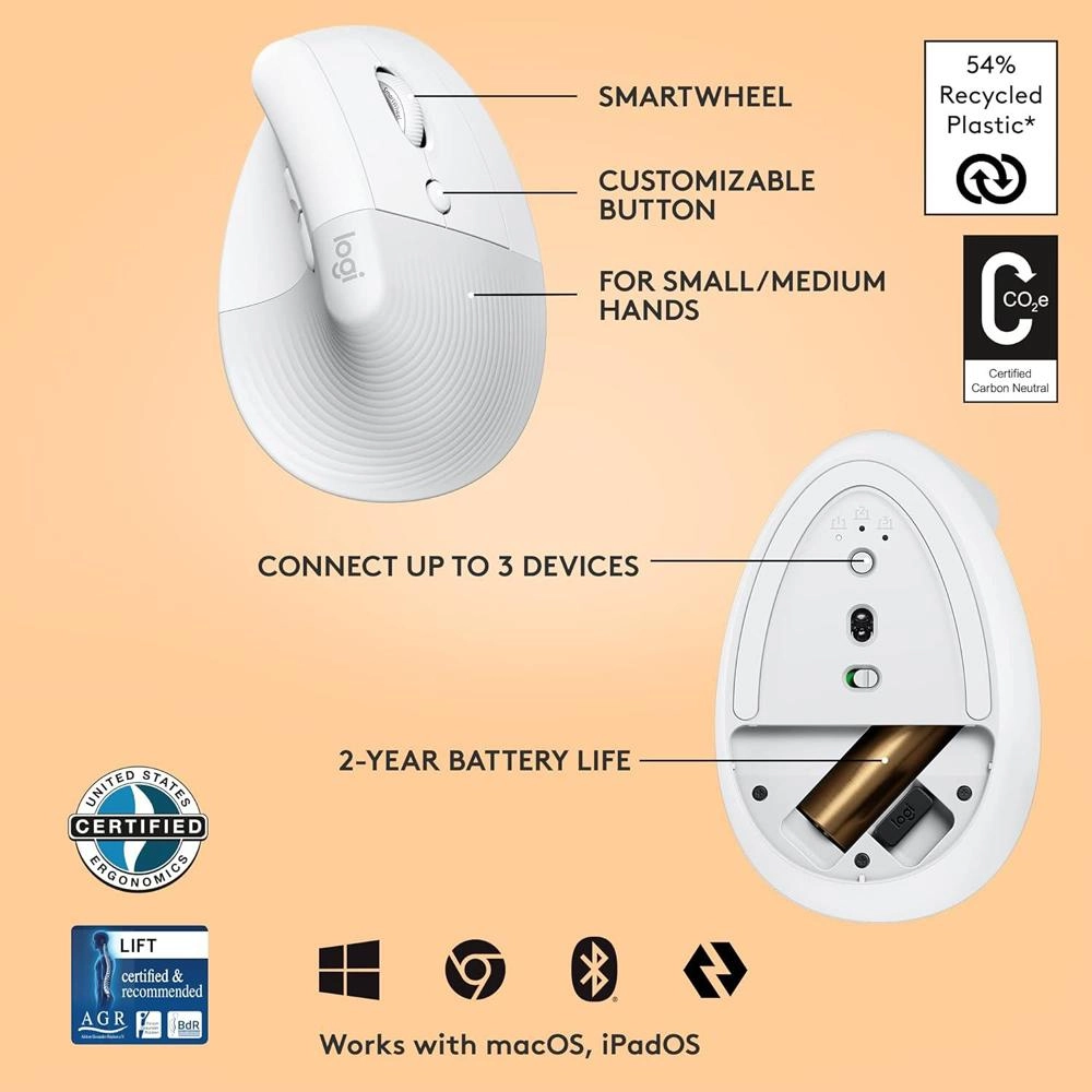 Lift Vertical Ergonomic Mouse - Wireless