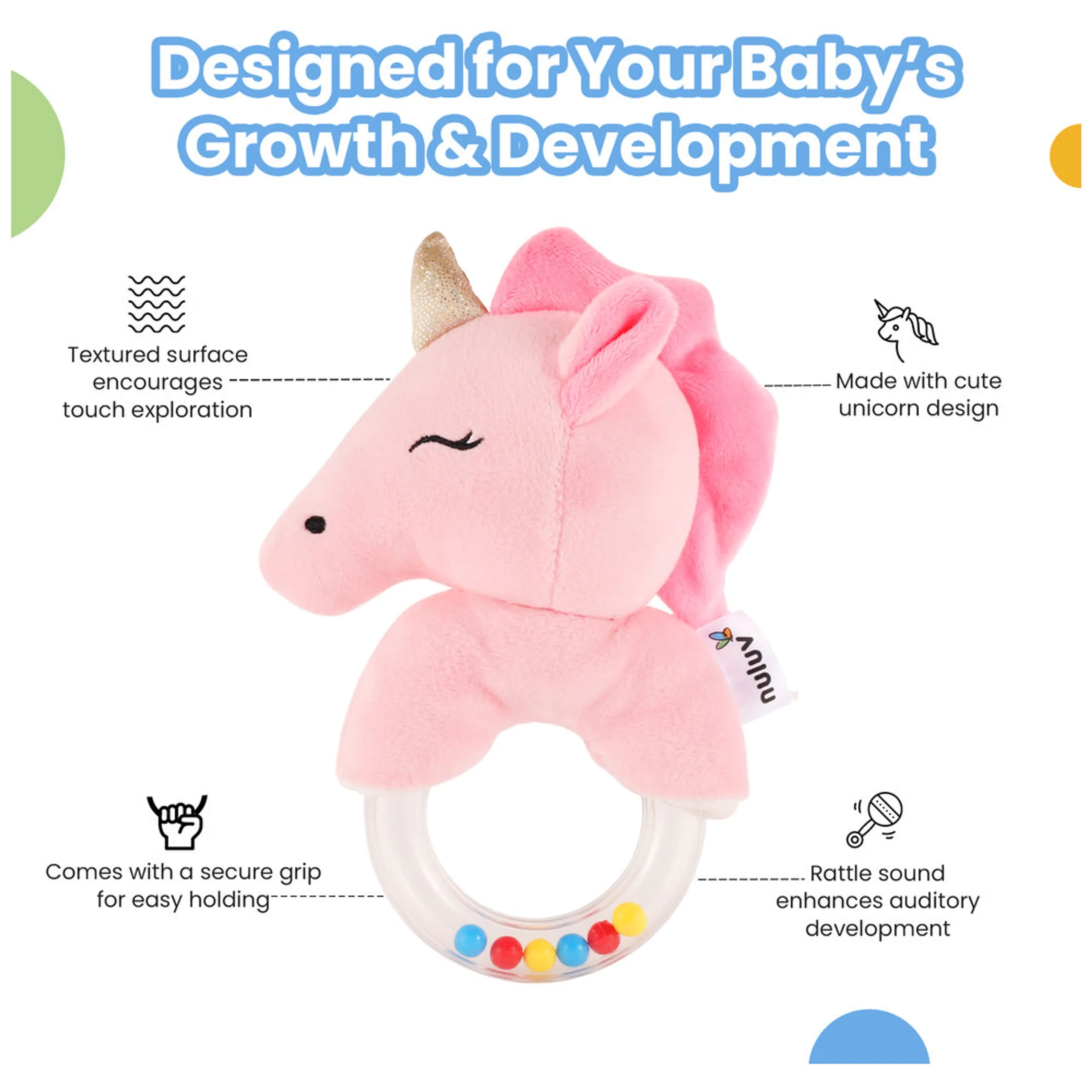 Playtime Unicorn Ring Rattle - Suitable For 0 to 12 Years