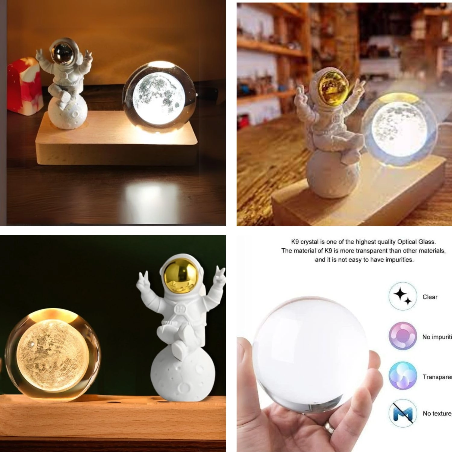 3D Crystal Moon Lamp - USB-Powered Wooden Base