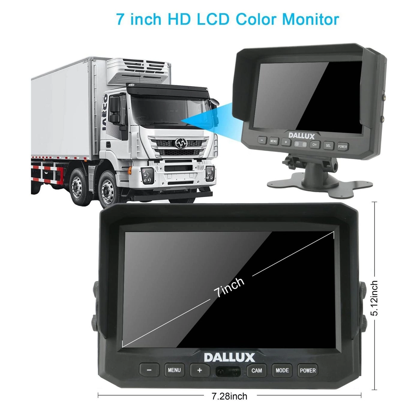 Truck Backup Camera - HD 1080P + 7 inch Monitor + 4 PIN Extension Cable