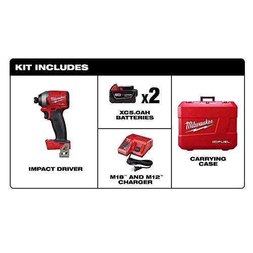M18 FUEL 1/4" Hex Impact Driver + M18 REDLITHIUM XC5.0 - 5.0Ah + M18 & M12 Multi-Voltage Charger + Belt Clip + Bit Holder + Carrying Case