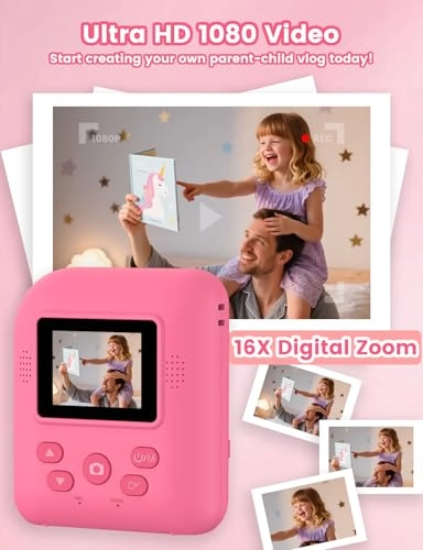 Kids Print Camera - Instant Printing 1080P Videos Red Bundle