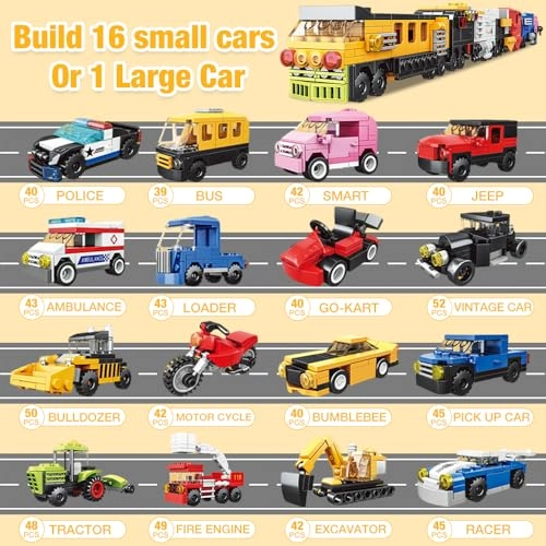16-in-1 Building Blocks Cars - 16 pcs
