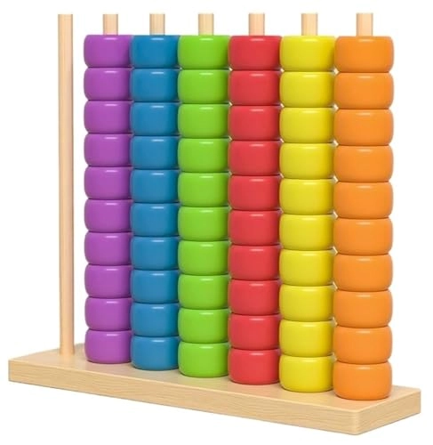 Color Matching Stacking Puzzle Game - 60 ABS rings wooden rack