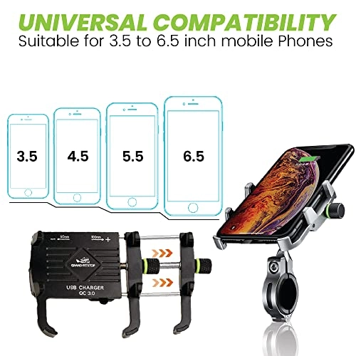 Motorcycle Phone Holder - Fast USB 3.0 Charger 360° Phone Protection Aluminium Clamp