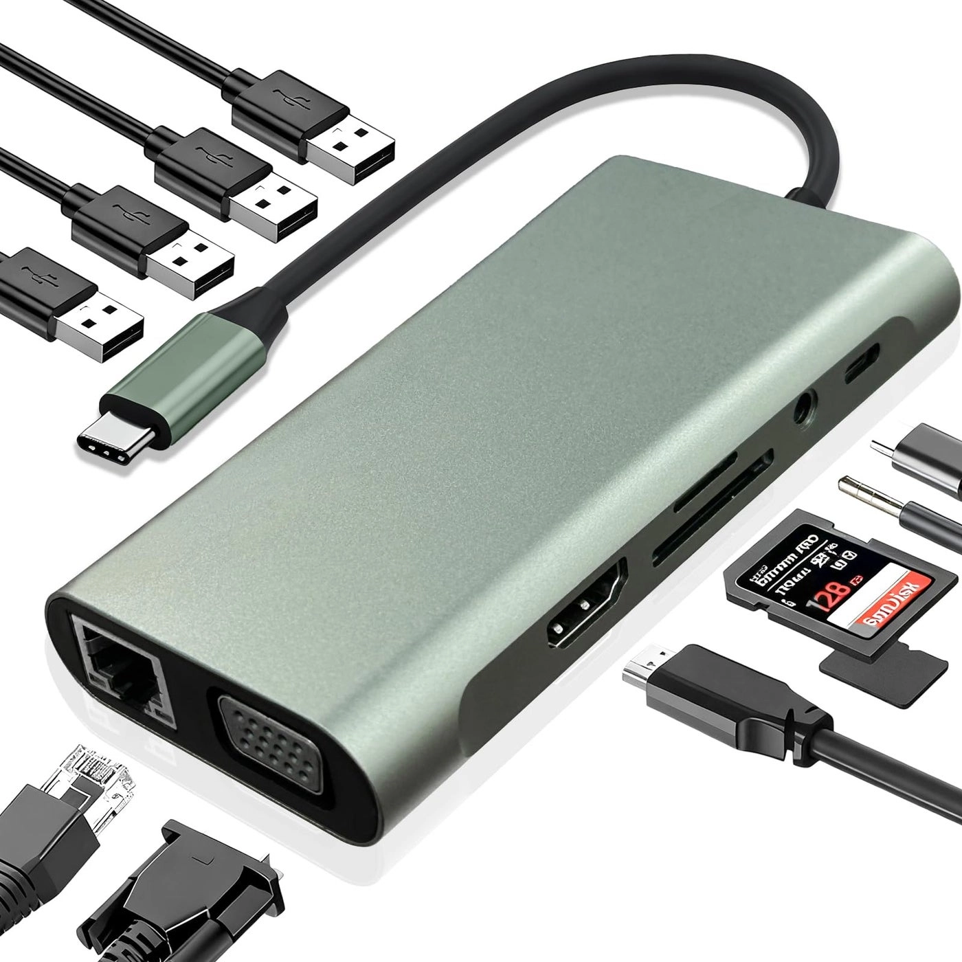 Vrebrey USB C Hub - 11-in-1 Type-C 4K HDMI