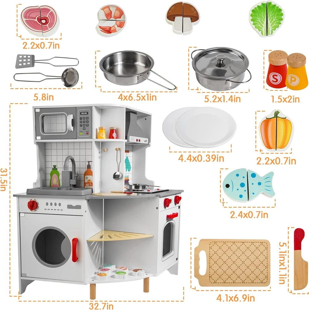 Luxury Kids Wooden Play Kitchen Set (5551007-BL-20131)