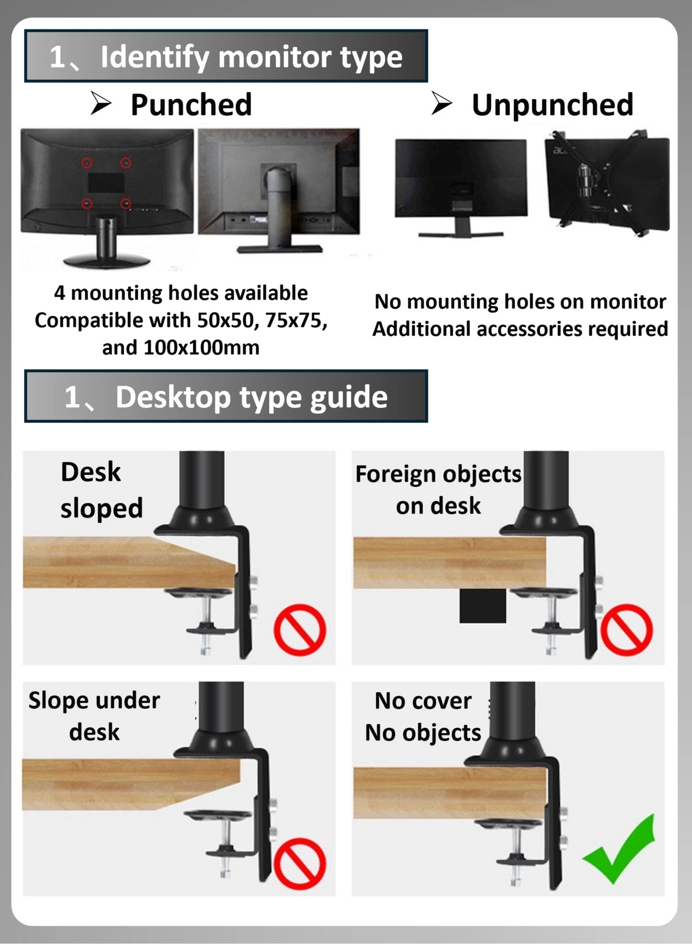 Single Monitor Arm Desk Mount Stand - Single 14"-27" VESA 50x50/75x75/100x100mm